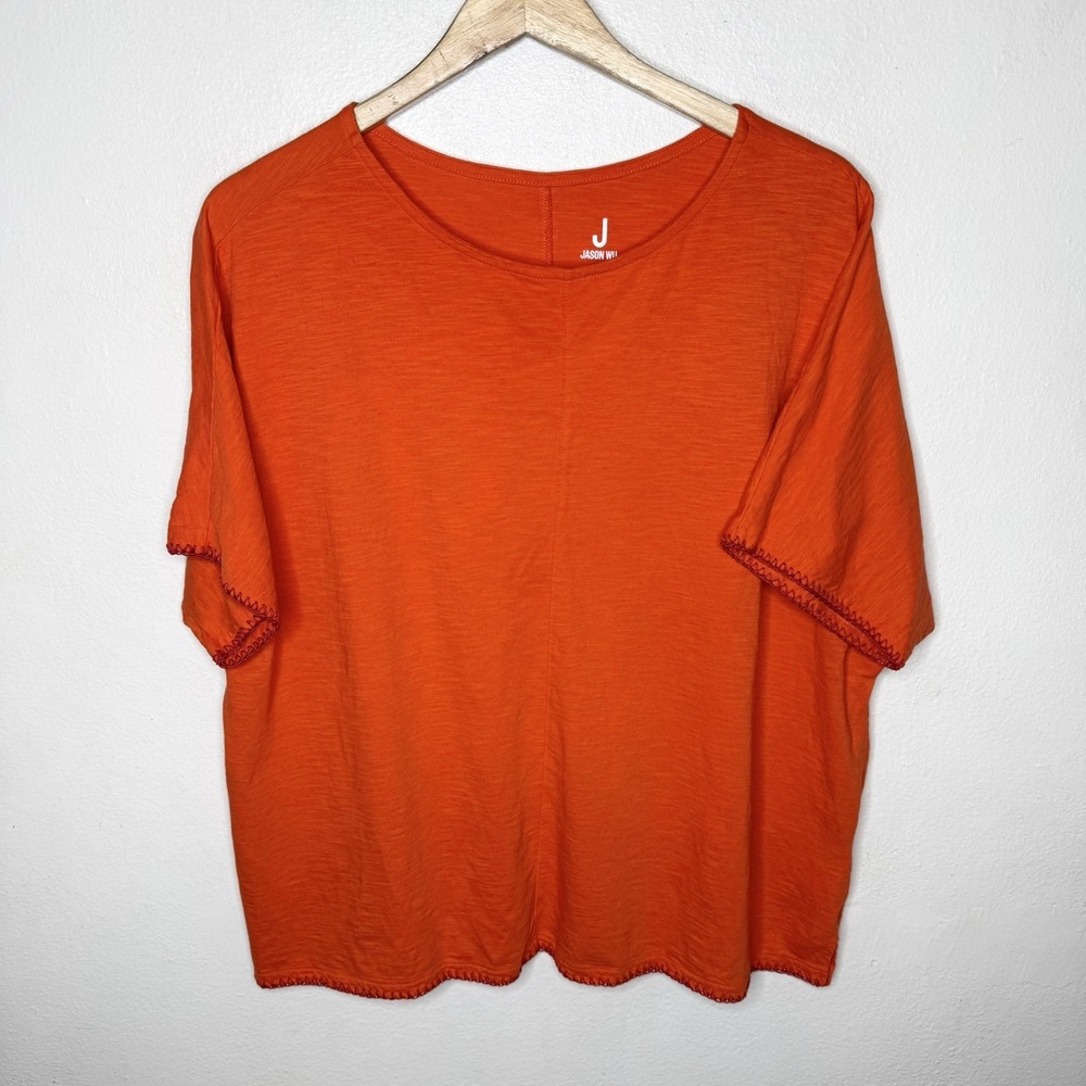 Jason Wu Short Sleeve Dolman Top With Embroidery Orange Cotton‎ Women's XL